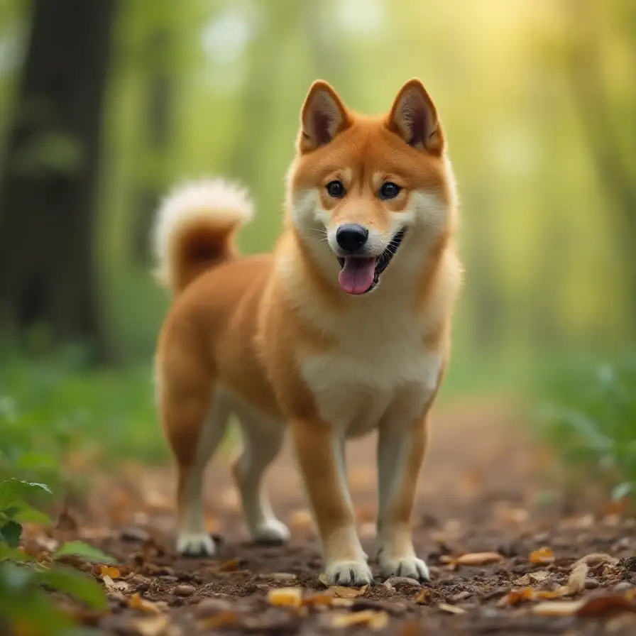 Shiba Inu corriendo y disfrutando de una caminata por el campo