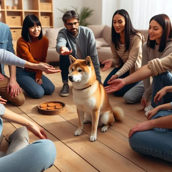 Shiba Inu mirando con desconfianza a una persona desconocida, mostrando su reserva natural